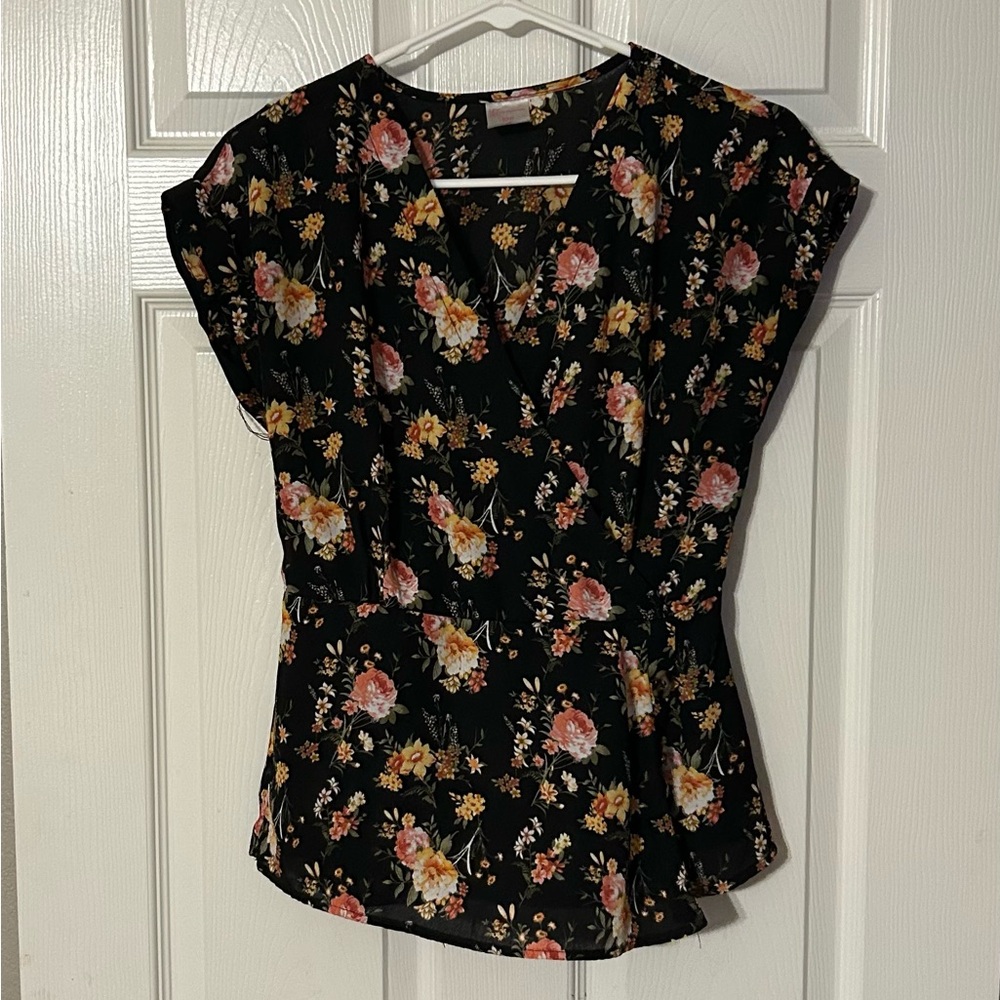 Floral Black Top